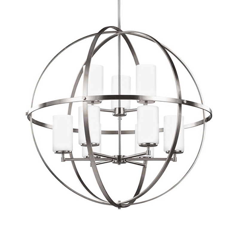 Traditional Silver Cylinder Chandelier with Cage - 3/5/9-Light Metal Dining Room Ceiling Fixture