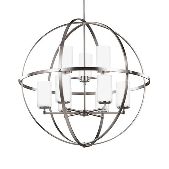 Traditional Silver Cylinder Chandelier with Cage - 3/5/9-Light Metal Dining Room Ceiling Fixture