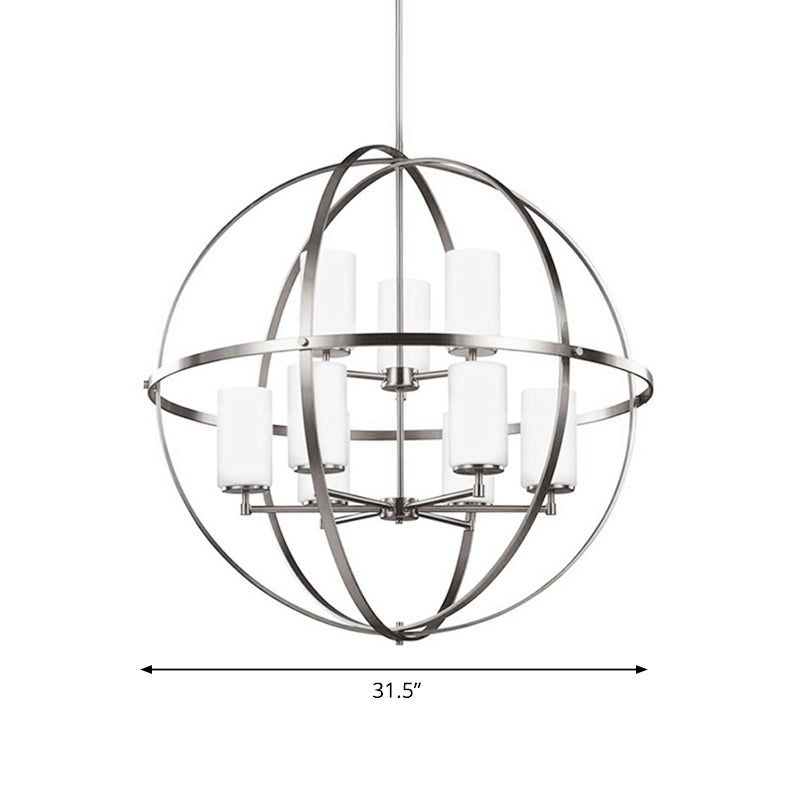 Traditional Silver Cylinder Chandelier with Cage - 3/5/9-Light Metal Dining Room Ceiling Fixture