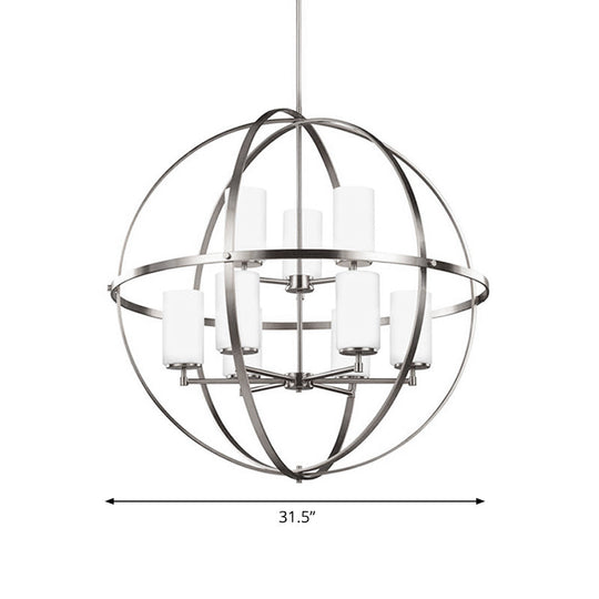 Traditional Silver Cylinder Chandelier with Cage - 3/5/9-Light Metal Dining Room Ceiling Fixture