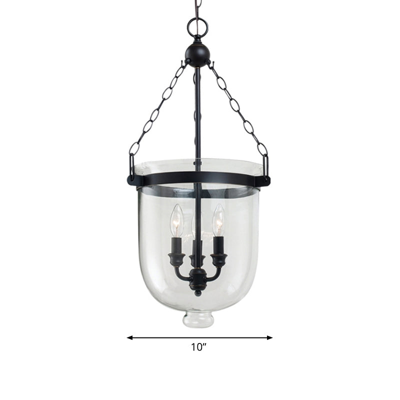 Traditional Clear Glass 3-Light Black Urn-Shaped Chandelier | Living Room Hanging Lamp | 10"/12" Wide