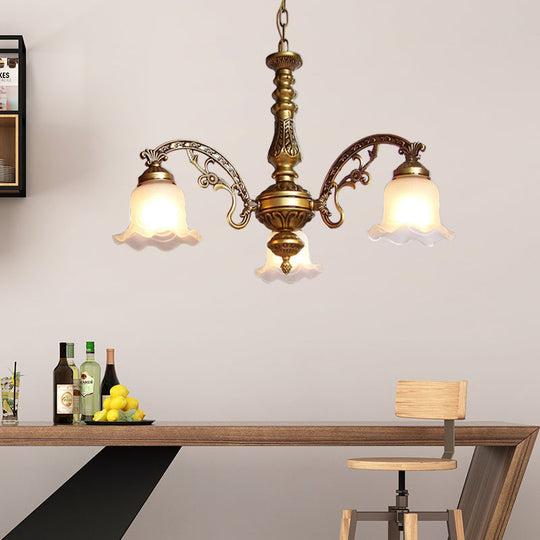 Scalloped Shade Brass Ceiling Chandelier with Frosted Textured Glass - Perfect for Dining Rooms - 3/6 Bulb Option