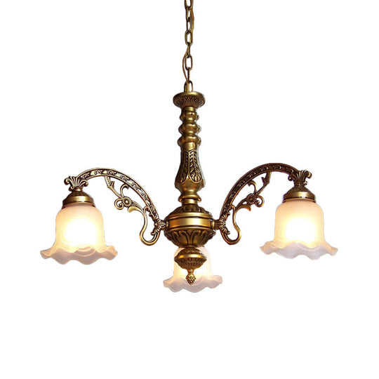 Scalloped Shade Brass Ceiling Chandelier with Frosted Textured Glass - Perfect for Dining Rooms - 3/6 Bulb Option