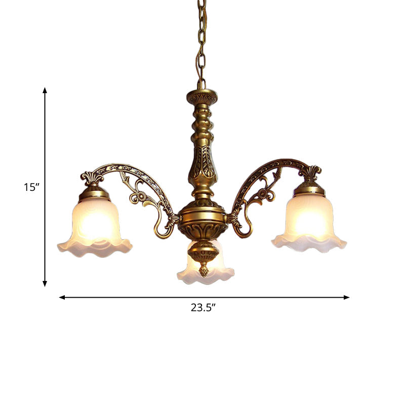 Scalloped Shade Brass Ceiling Chandelier with Frosted Textured Glass - Perfect for Dining Rooms - 3/6 Bulb Option
