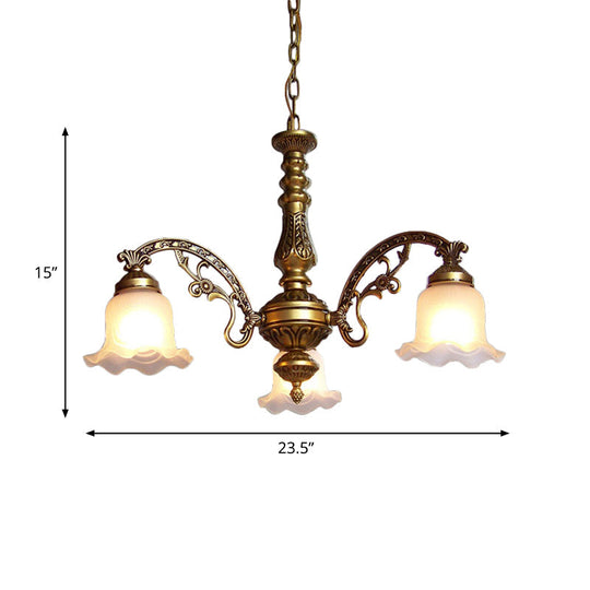 Scalloped Shade Brass Ceiling Chandelier with Frosted Textured Glass - Perfect for Dining Rooms - 3/6 Bulb Option