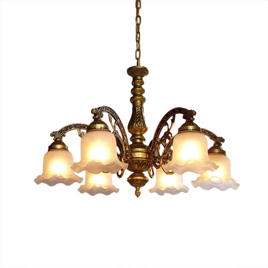 Scalloped Shade Brass Ceiling Chandelier with Frosted Textured Glass - Perfect for Dining Rooms - 3/6 Bulb Option