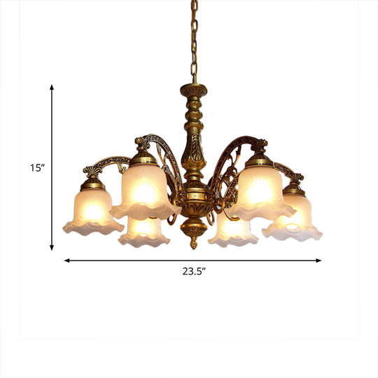 Scalloped Shade Brass Ceiling Chandelier with Frosted Textured Glass - Perfect for Dining Rooms - 3/6 Bulb Option