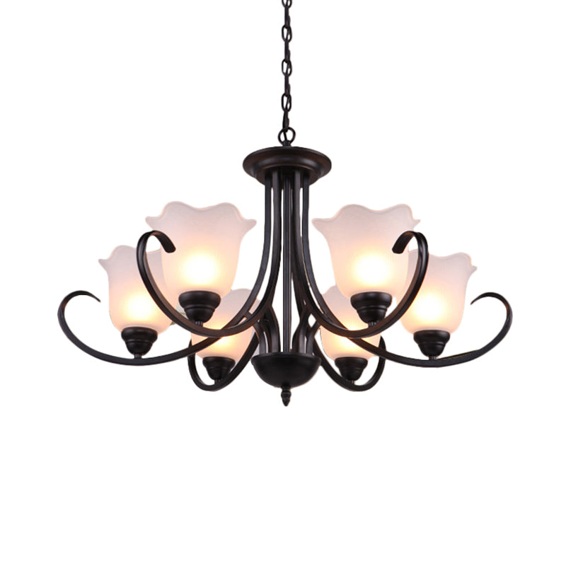 Black Frosted Glass Chandelier - Traditional Bell Design - Ideal for Living Room - Multiple Bulb Options