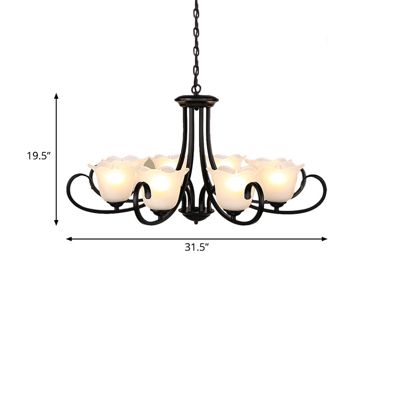 Flared Shade Frosted Glass Ceiling Lamp with Traditional Bedroom Chandelier Pendant Light - Black (4/6/8 Bulbs)
