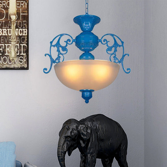 Blue Bowl Chandelier Lamp - Classic Metal Style, 3 Lights for Living Room