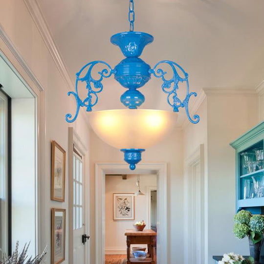 Blue Bowl Chandelier Lamp - Classic Metal Style, 3 Lights for Living Room
