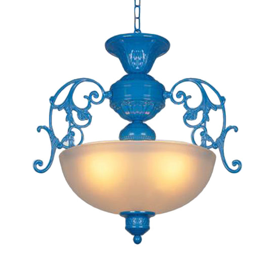 Blue Bowl Chandelier Lamp - Classic Metal Style, 3 Lights for Living Room