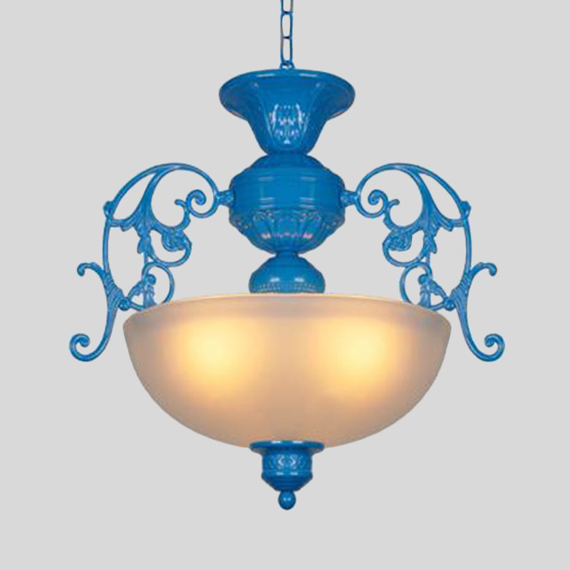 Blue Bowl Chandelier Lamp - Classic Metal Style, 3 Lights for Living Room