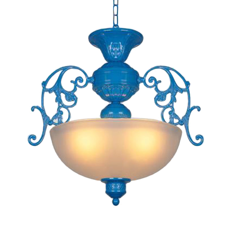 Blue Bowl Chandelier Lamp - Classic Metal Style, 3 Lights for Living Room