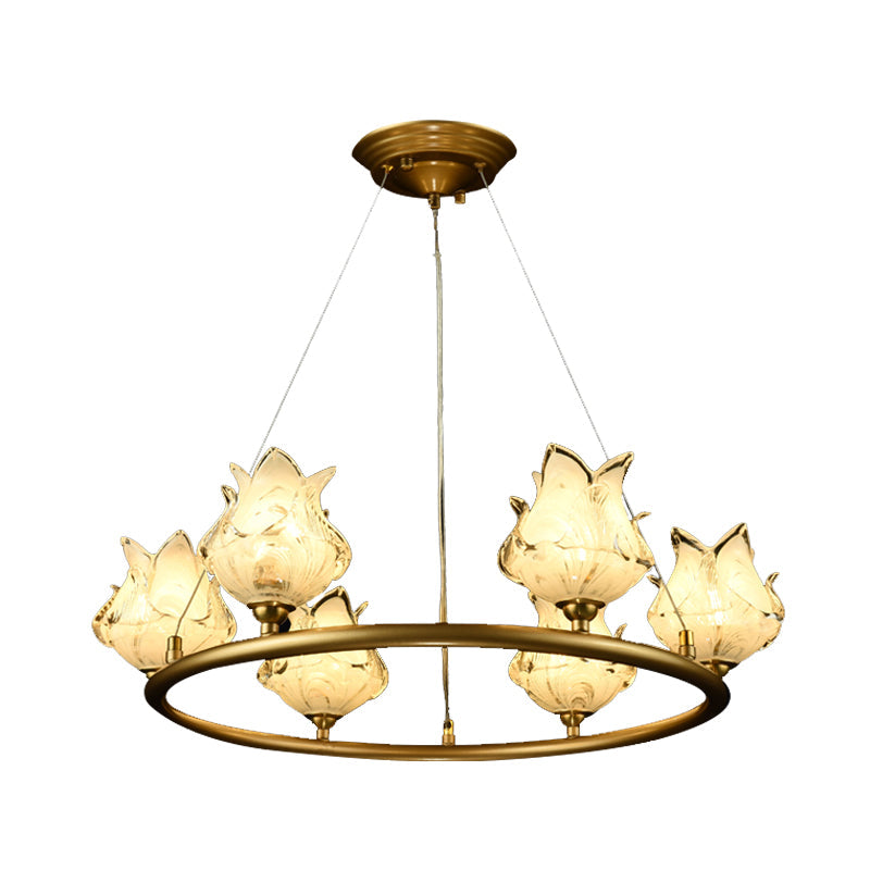 Traditional 6-Bulb LED Glass Chandelier Pendant Lamp for Bedroom