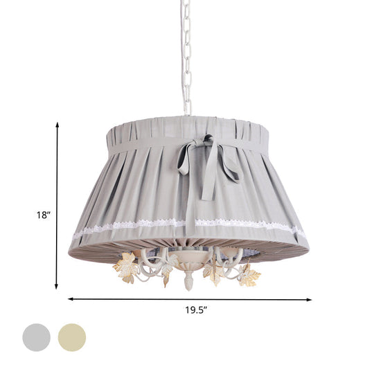 Traditional Fabric Drum Pendant Chandelier - Beige Hanging Light Fixture for Dining Room (4 Lights)