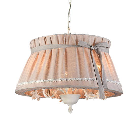 Traditional Fabric Drum Pendant Chandelier - Beige Hanging Light Fixture for Dining Room (4 Lights)