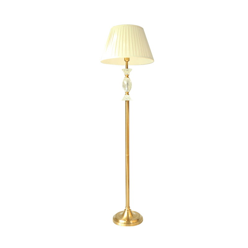 Traditional Tapered Fabric Standing Lamp: White Floor Light with Crystal Accent - Perfect for Living Room