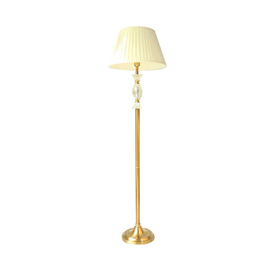 Traditional Tapered Fabric Standing Lamp: White Floor Light with Crystal Accent - Perfect for Living Room