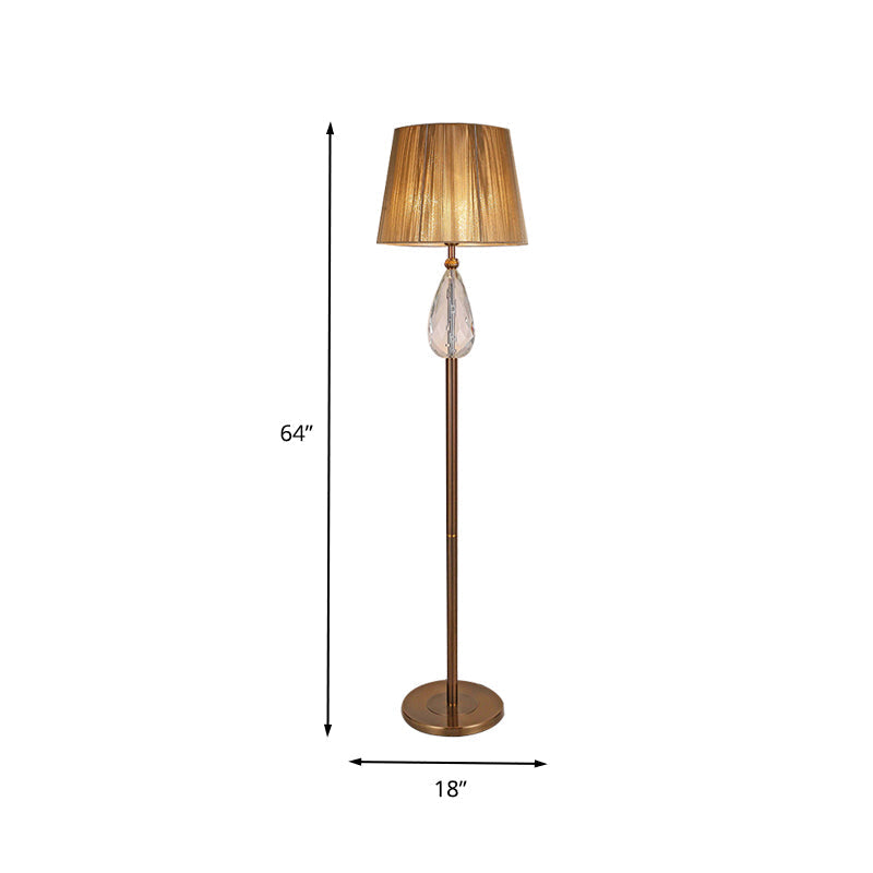 Countryside Teardrop Crystal Floor Reading Lamp with Fabric Shade - Beige
