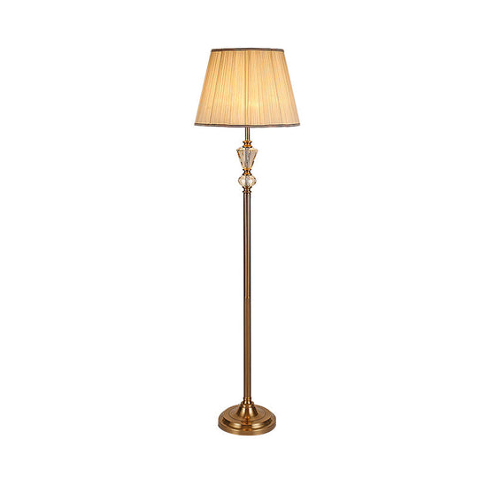 Rustic Beige Crystal Reading Floor Lamp with Fabric Shade