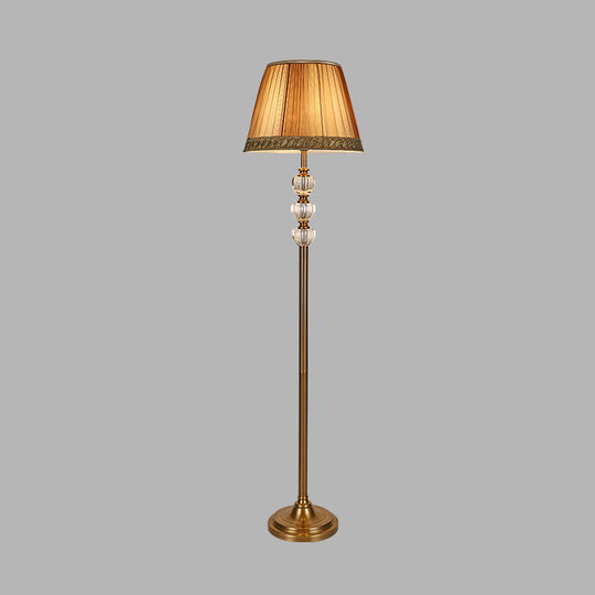 Rural Style Crystal Bell Stand Up Floor Reading Lamp, Single Head, Beige