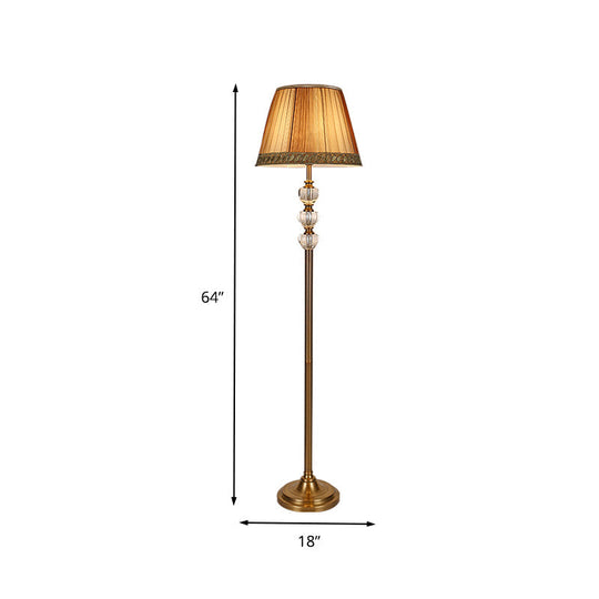 Rural Style Crystal Bell Stand Up Floor Reading Lamp, Single Head, Beige