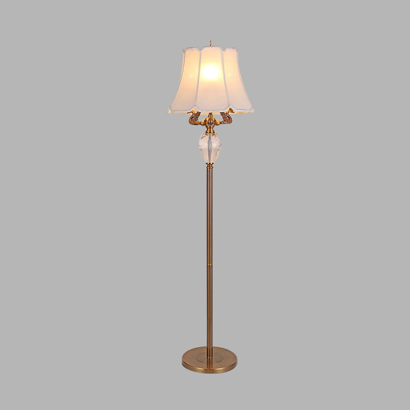 Minimalist White Floor Reading Light with Crystal Accent - Bedroom Standing Lamp