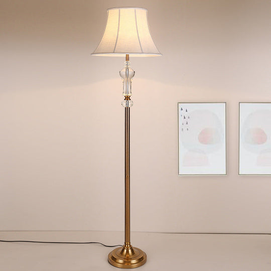 Rustic Style Standing Lamp with Crystal Accent: Fabric White Reading Floor Light