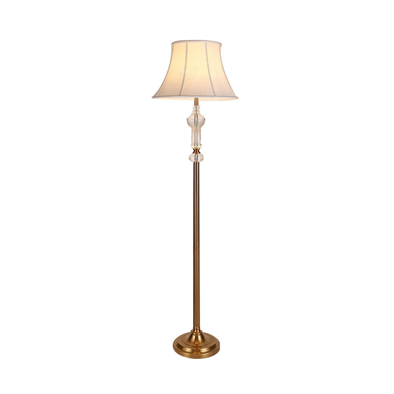 Rustic Style Standing Lamp with Crystal Accent: Fabric White Reading Floor Light