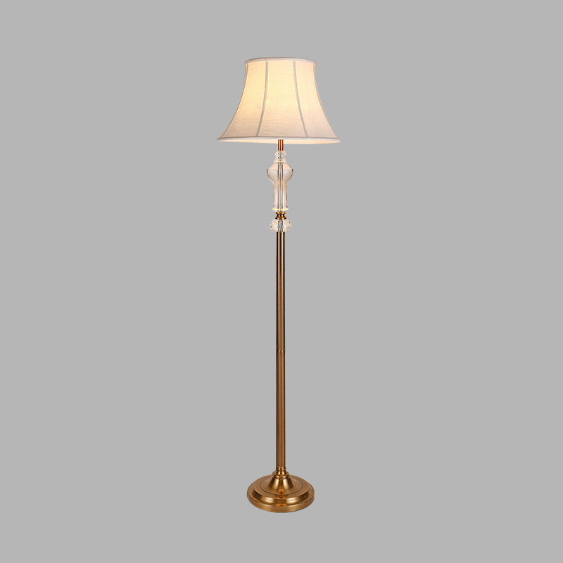Rustic Style Standing Lamp with Crystal Accent: Fabric White Reading Floor Light