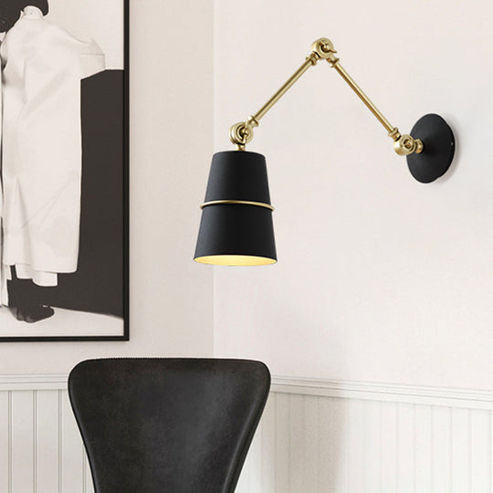 Modernist Metal Conical Sconce with Adjustable Arm - Wall Mounted 1-Head Light in White/Black