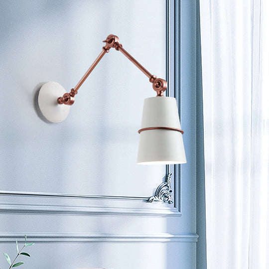 Modernist Metal Conical Sconce with Adjustable Arm - Wall Mounted 1-Head Light in White/Black