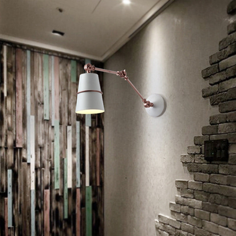 Modernist Metal Conical Sconce with Adjustable Arm - Wall Mounted 1-Head Light in White/Black