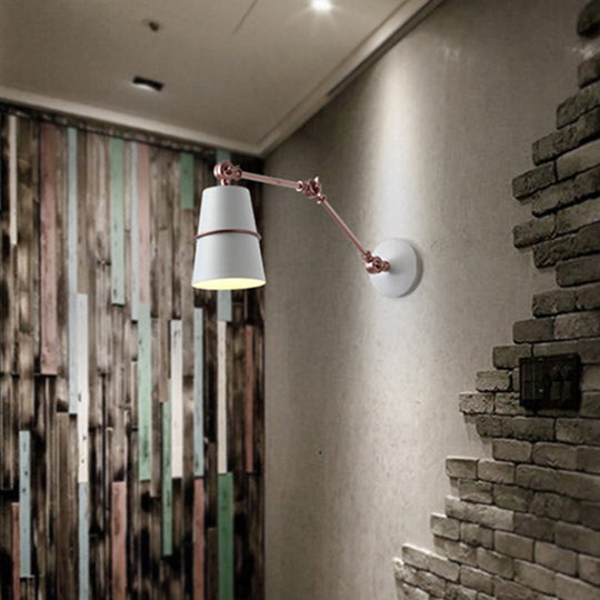 Modernist Metal Conical Sconce with Adjustable Arm - Wall Mounted 1-Head Light in White/Black