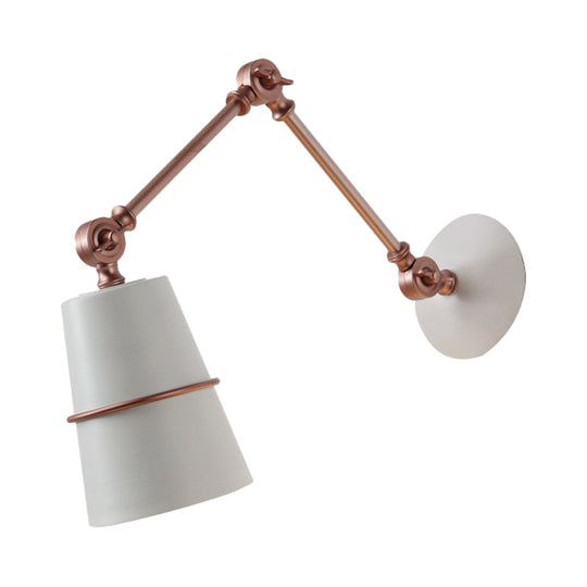 Modernist Metal Conical Sconce with Adjustable Arm - Wall Mounted 1-Head Light in White/Black