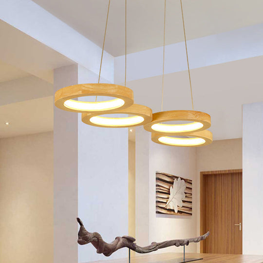 Modern Wooden Pendant Light: 4/5-Light Dining Room Chandelier, Beige LED Orb Shade in Warm Light