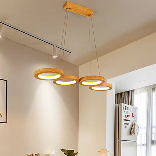 Modern Wooden Pendant Light: 4/5-Light Dining Room Chandelier, Beige LED Orb Shade in Warm Light