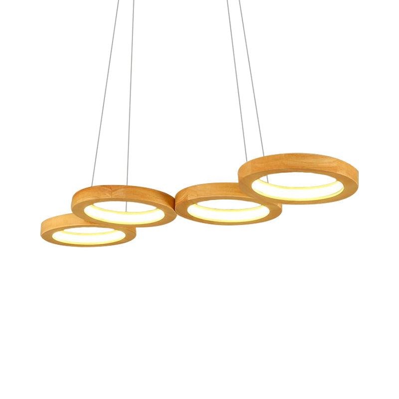 Modern Wooden Pendant Light: 4/5-Light Dining Room Chandelier, Beige LED Orb Shade in Warm Light