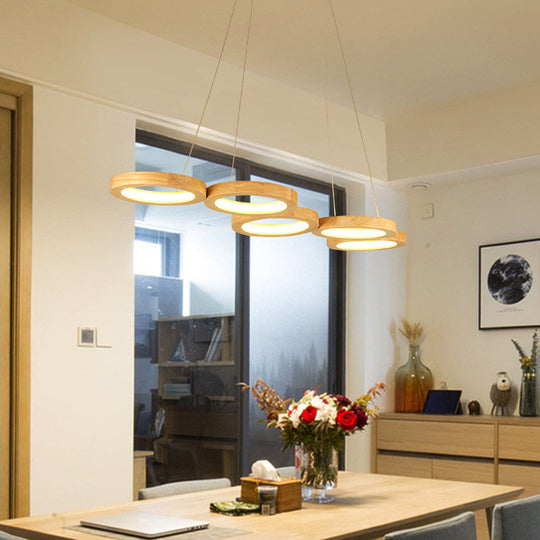 Modern Wooden Pendant Light: 4/5-Light Dining Room Chandelier, Beige LED Orb Shade in Warm Light