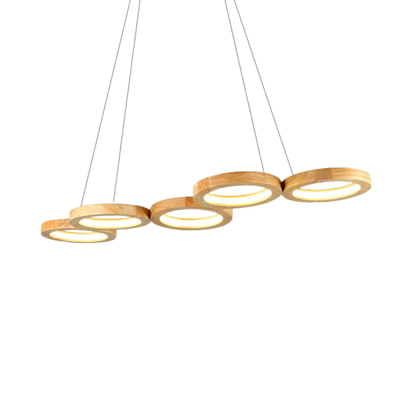 Modern Wooden Pendant Light: 4/5-Light Dining Room Chandelier, Beige LED Orb Shade in Warm Light