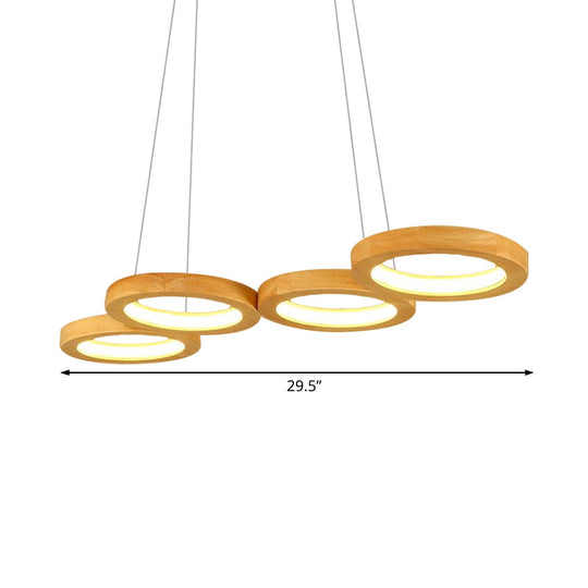 Modern Wooden Pendant Light: 4/5-Light Dining Room Chandelier, Beige LED Orb Shade in Warm Light