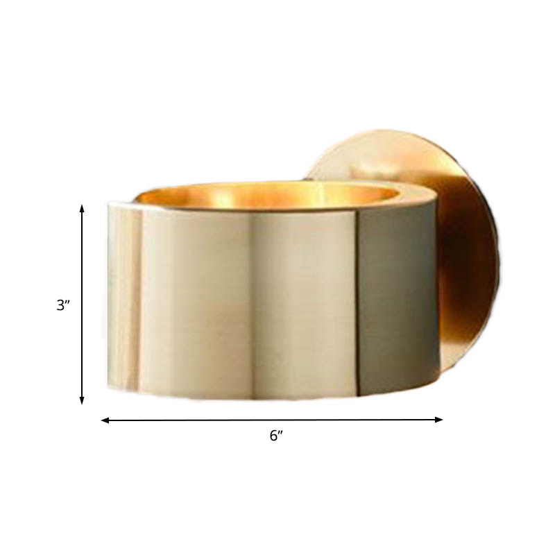 Gold Metal Drum Wall Mounted Light - Minimalist 1 Head Living Room Wall Lighting Fixture