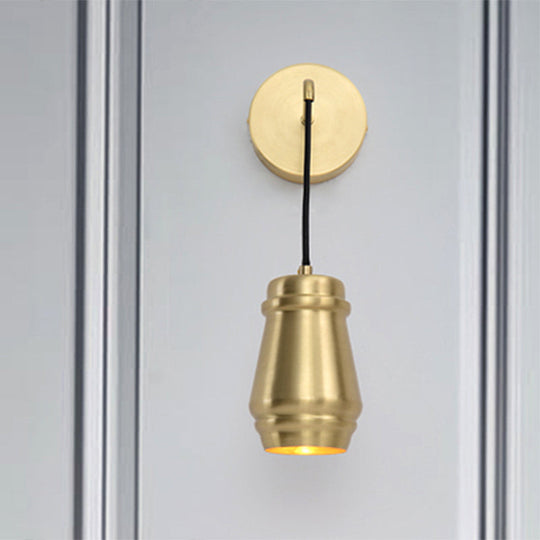 Modern Brass Bedroom Wall Sconce with Urn-Shaped Metal Shade