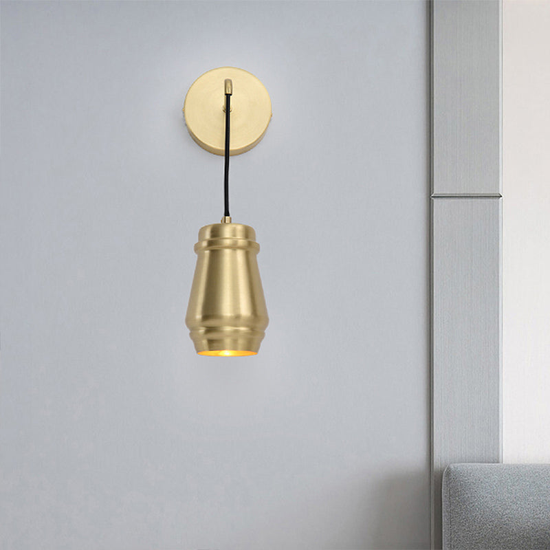 Modern Brass Bedroom Wall Sconce with Urn-Shaped Metal Shade