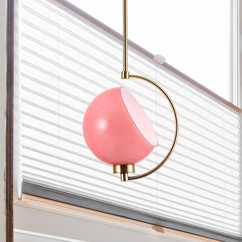 Modern Metal Dome Pendant Light Fixture - 1 Bulb Pink Down Lighting for Bedroom