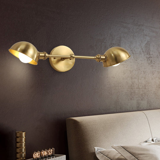 Modern Brass Bowl Wall Light Fixture with 2 Heads - Bedroom Sconce Lighting
