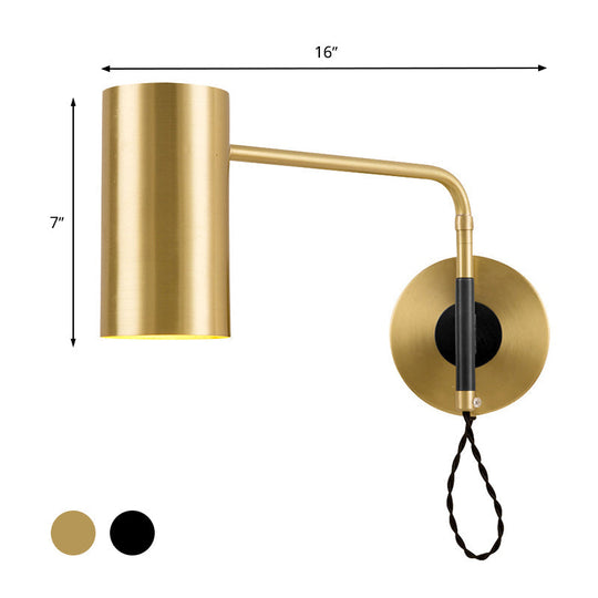 Modern Black & Brass Wall Sconce with Metal Shade - Bedroom Light Fixture