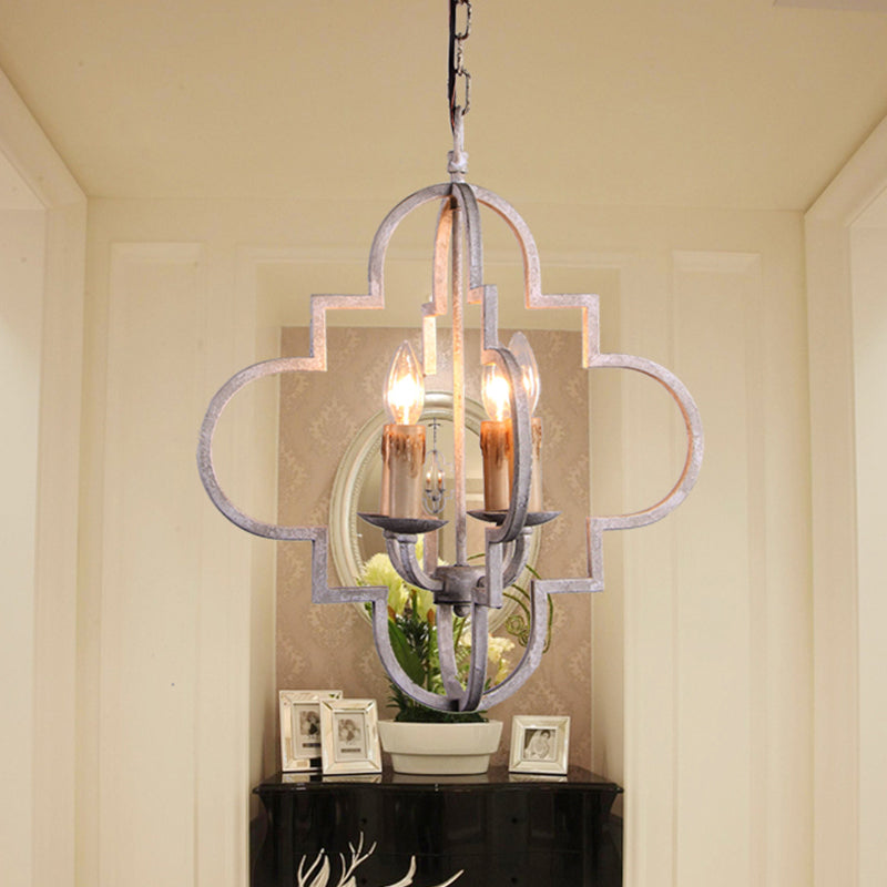 Rustic Wood Effect Candle Ceiling Chandelier - 4-Bulb Lighting Fixture, Distressed White