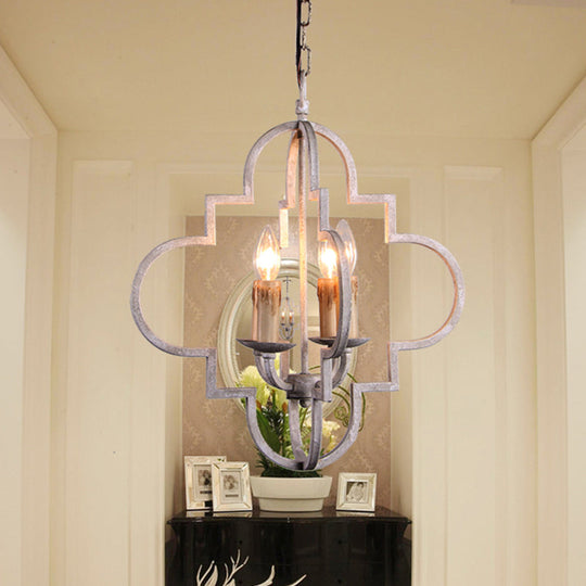 Rustic Wood Effect Candle Ceiling Chandelier - 4-Bulb Lighting Fixture, Distressed White